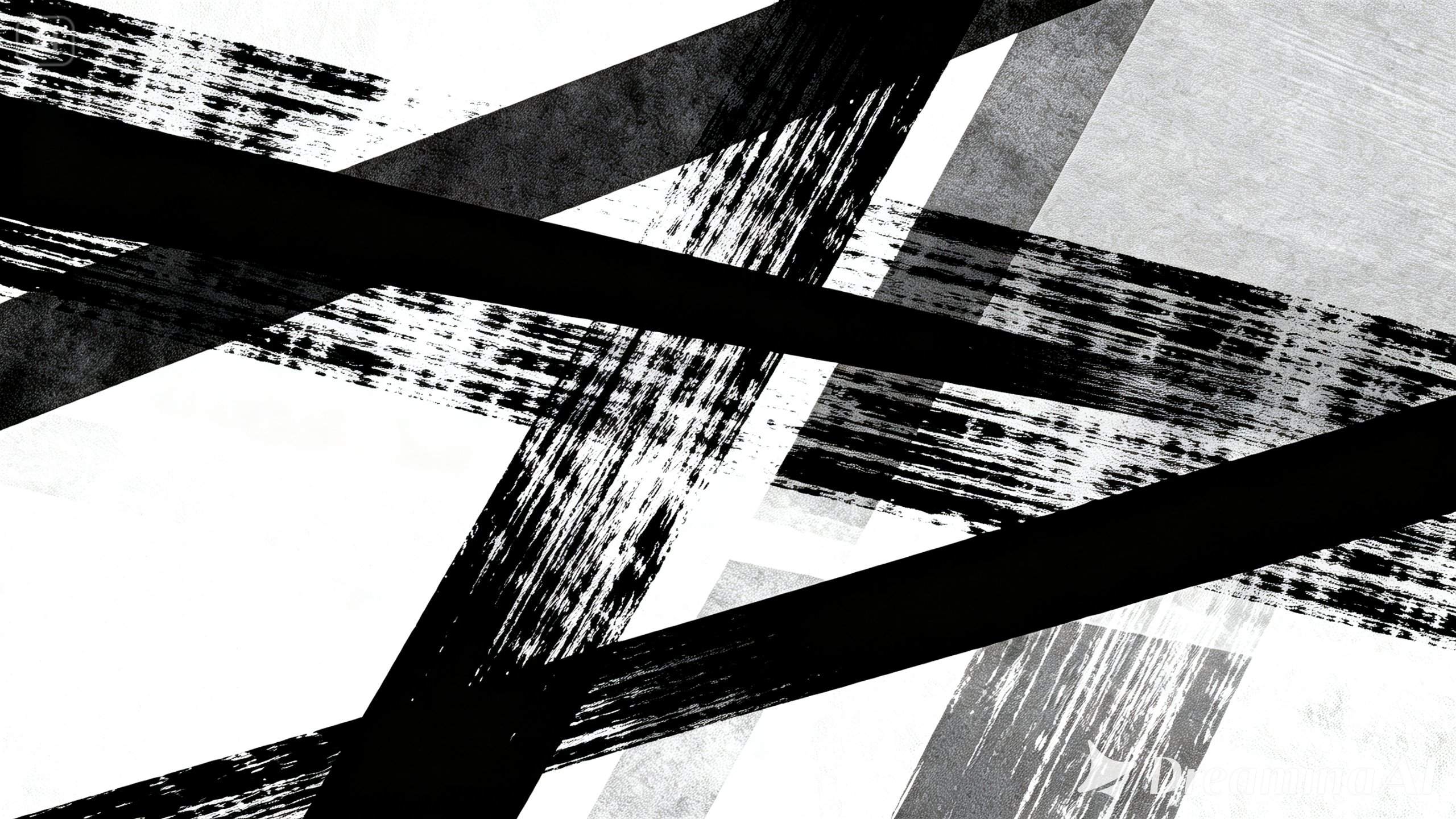 black and white abstract poster with bold, contrasting lines and textures