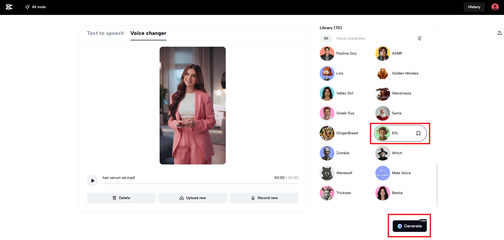 Change the default voice to elf voice