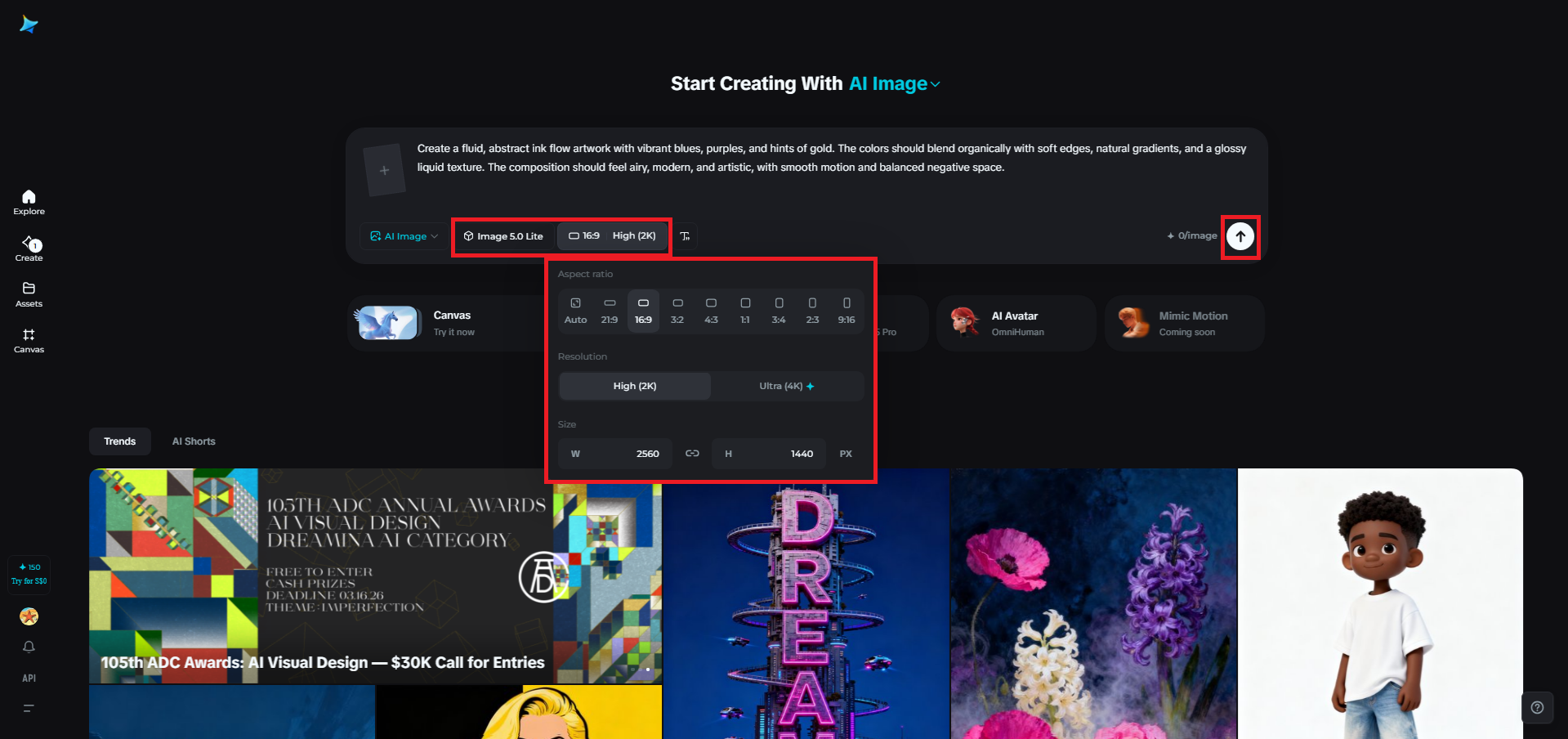 Select the model and adjust output settings