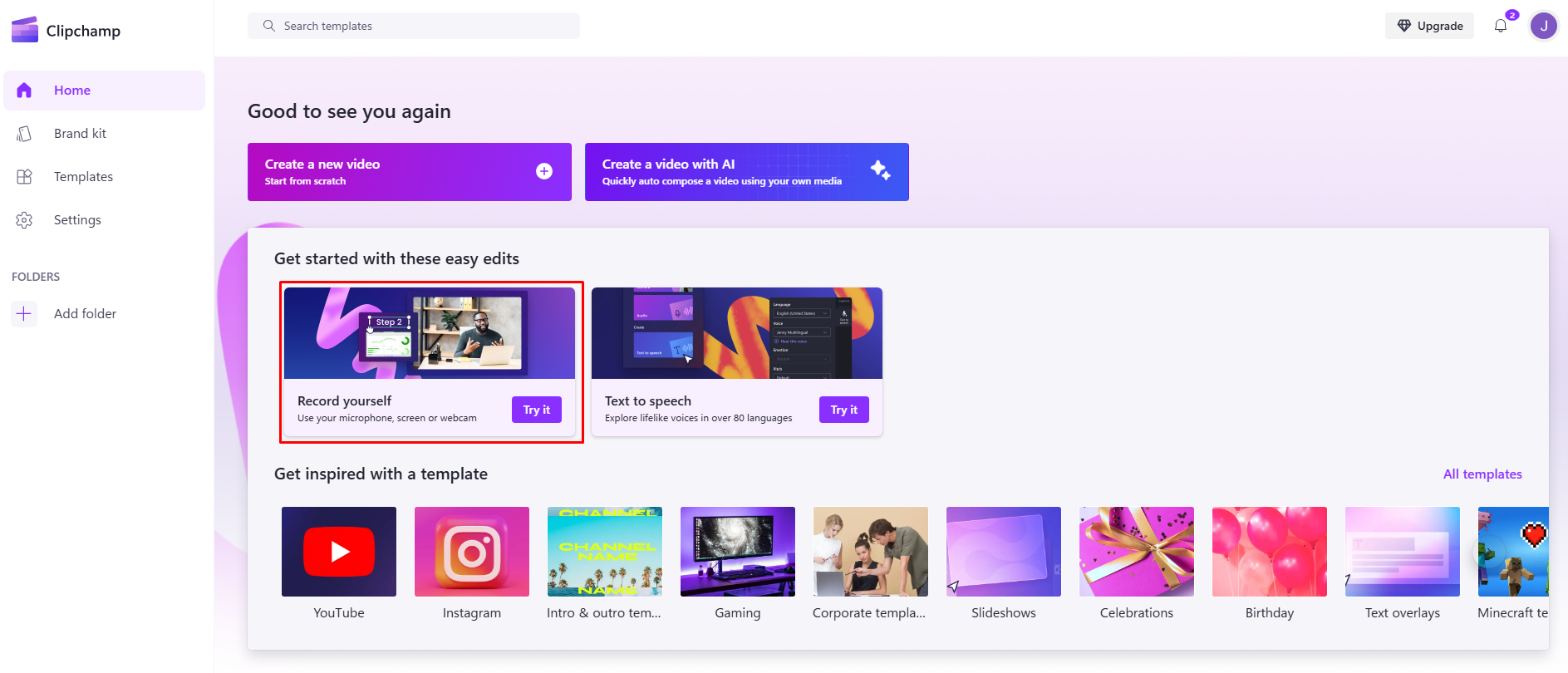 Clipchamp interface