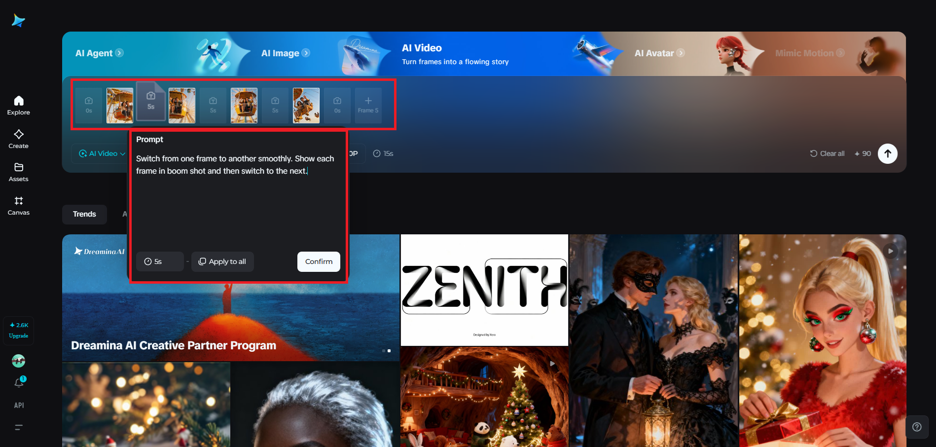 Multiframes-Funktion in Dreamina