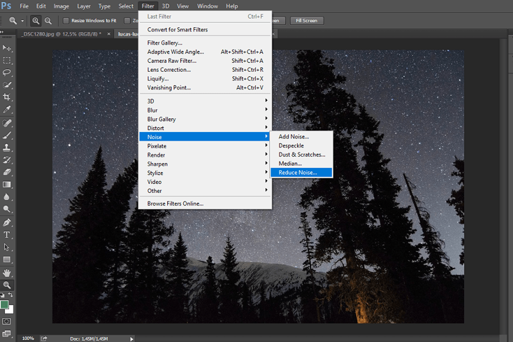Schnittstelle von Photoshop - ein professionelles Werkzeug zur Entfernung von Bildkörnern