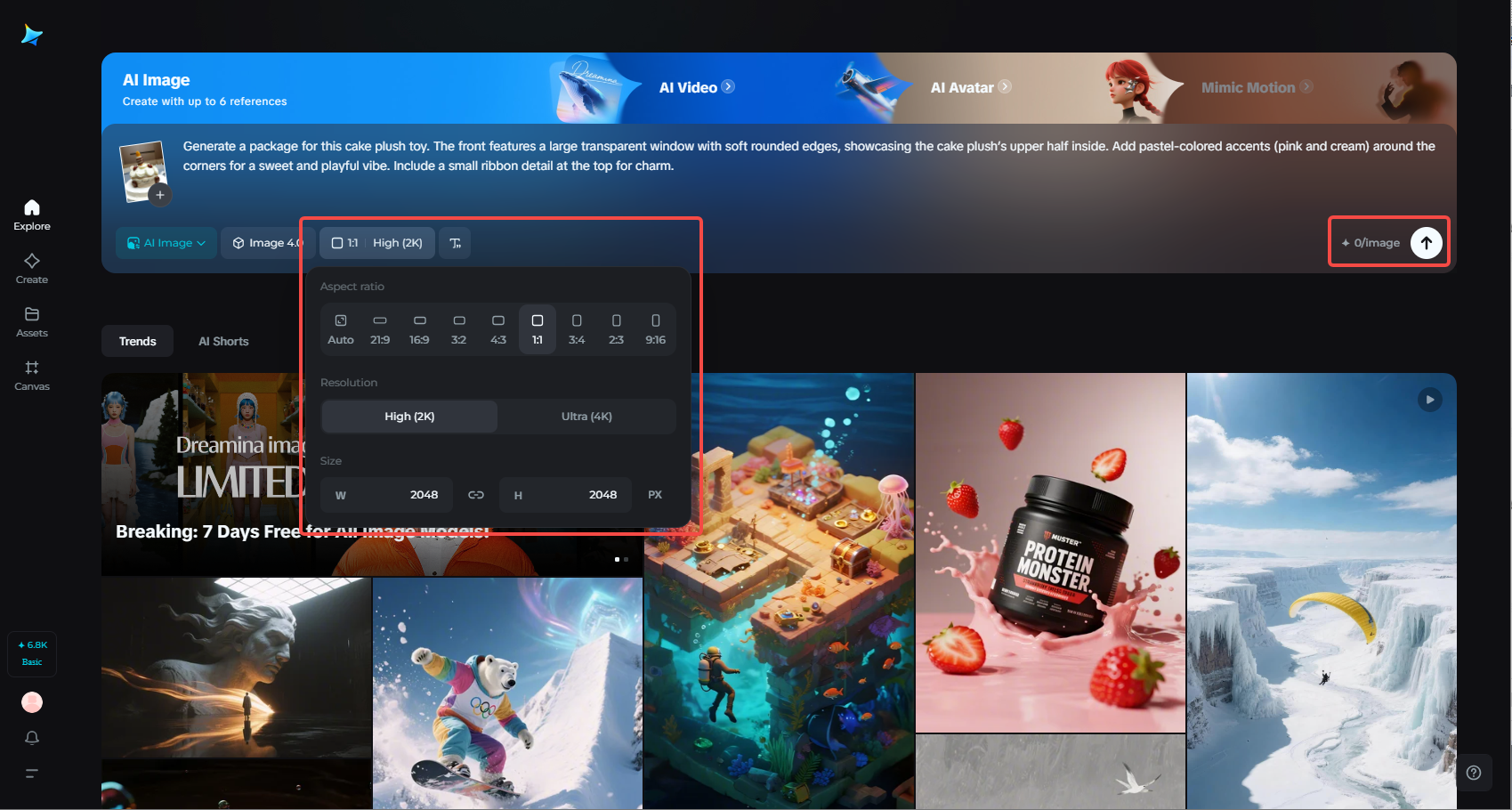Choose the model, aspect ratio, and then generate