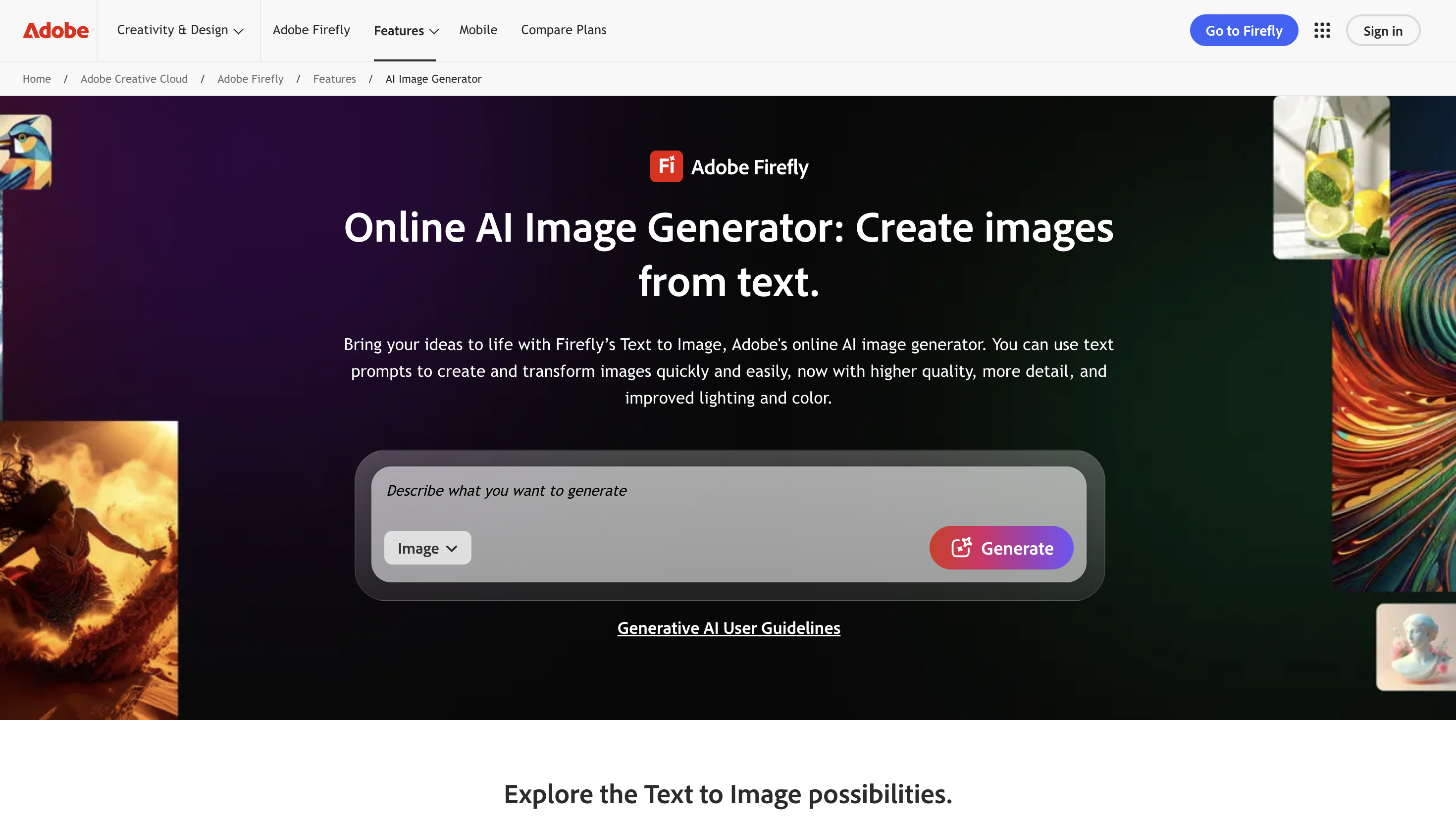 Interfaccia Adobe Firefly