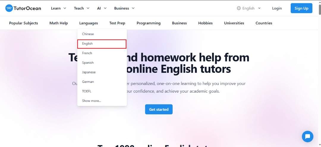 English virtual tutor