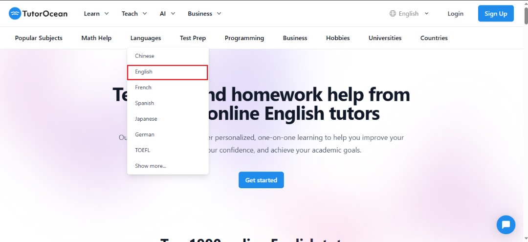 English virtual tutor