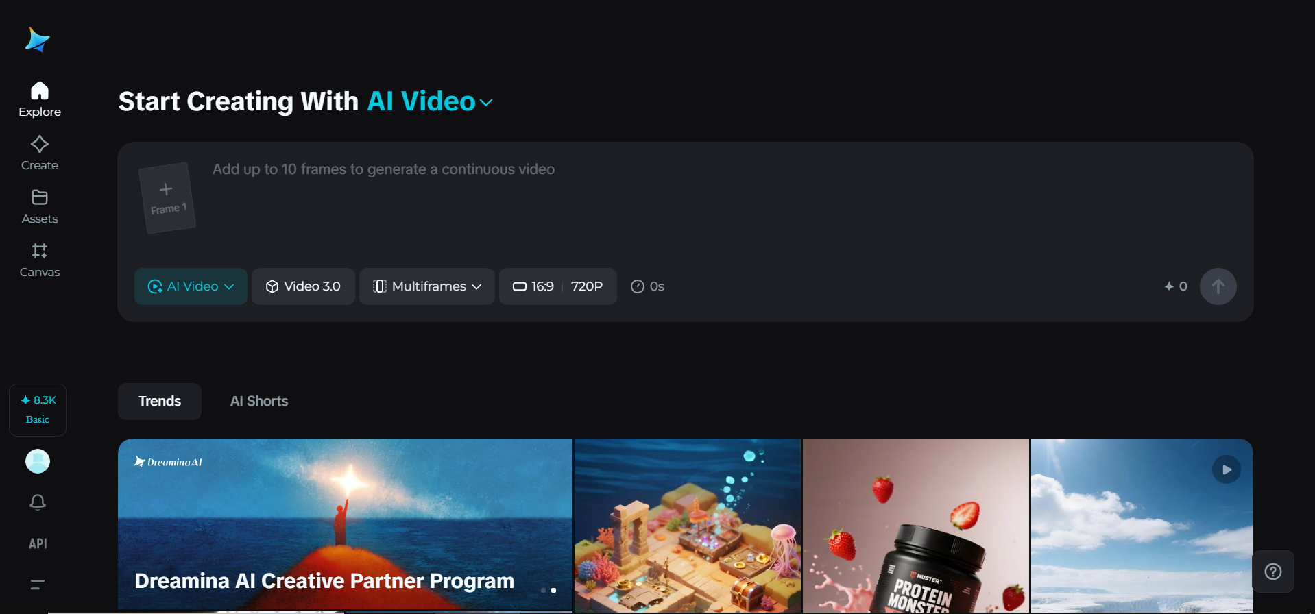 Page d'accueil de Dreamina