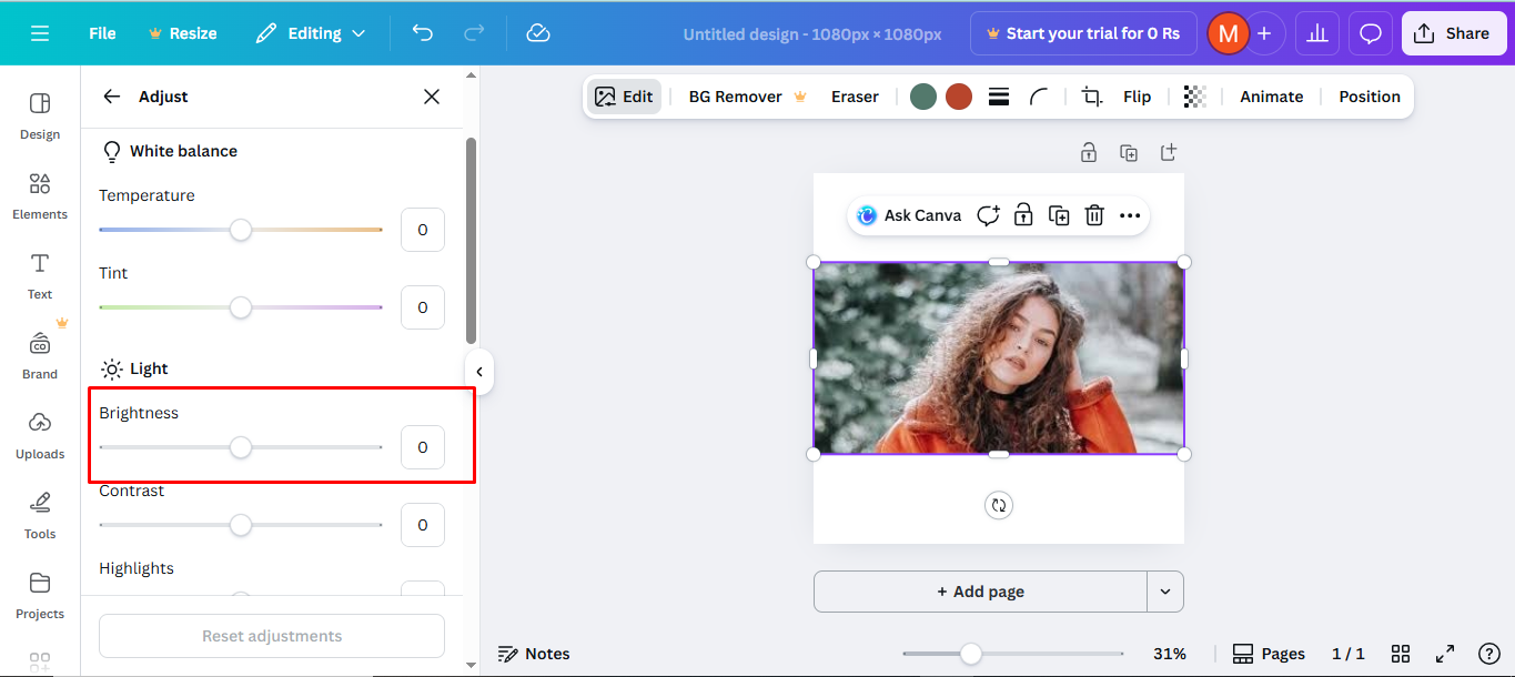 Canva- a well-known tool for image brightness