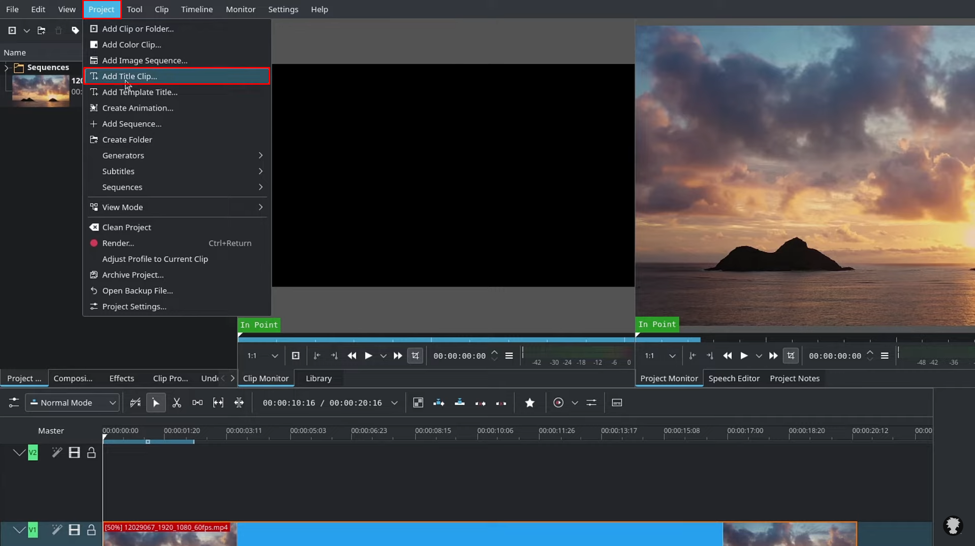 Open Kdenlive and add text