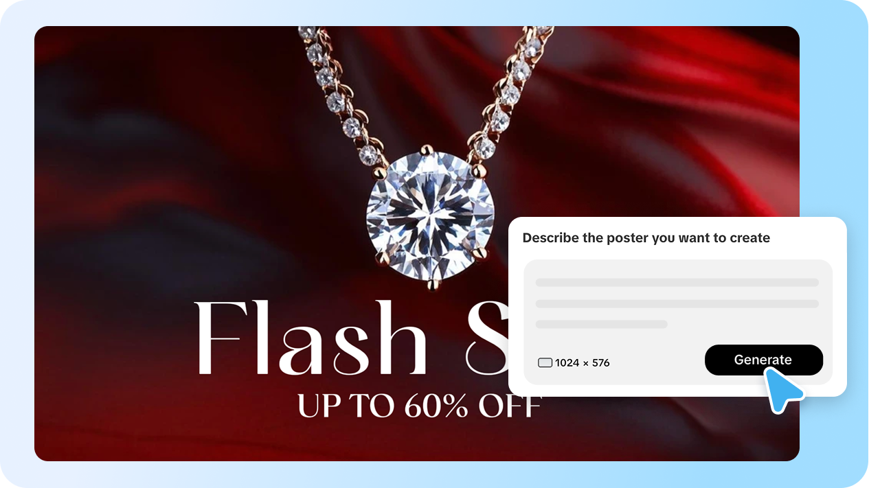 Instant jewelry poster creation with simple texts 