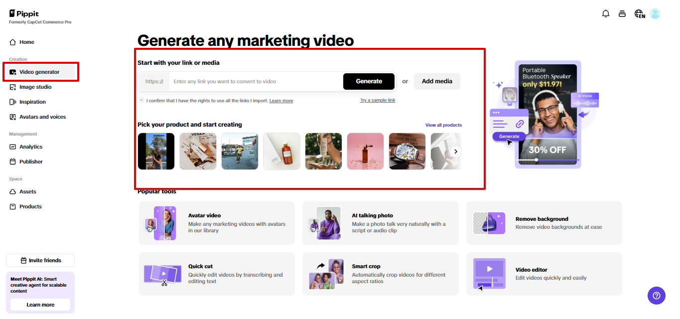 Pippit video generator