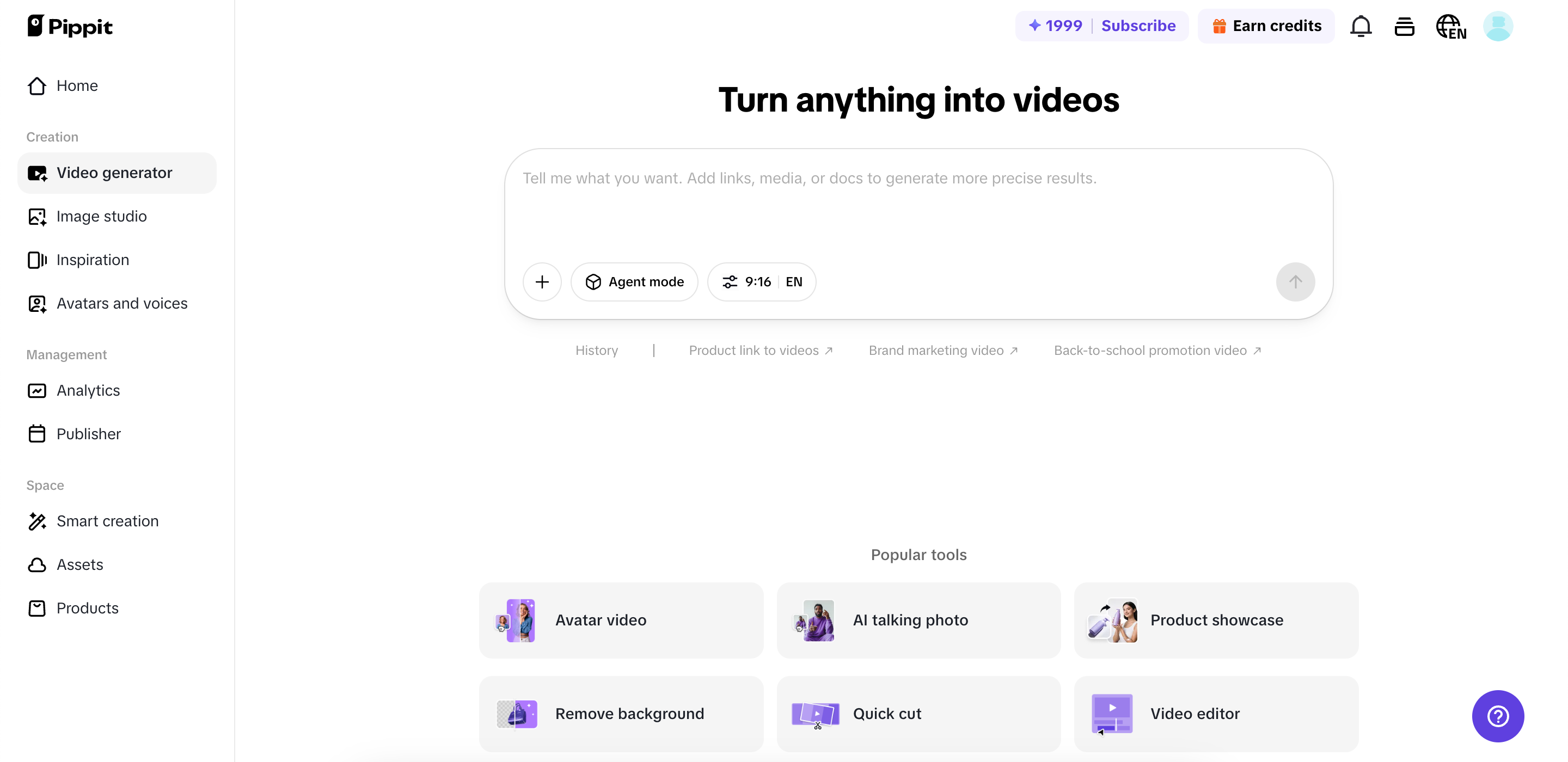 Opening video generator in Pippit