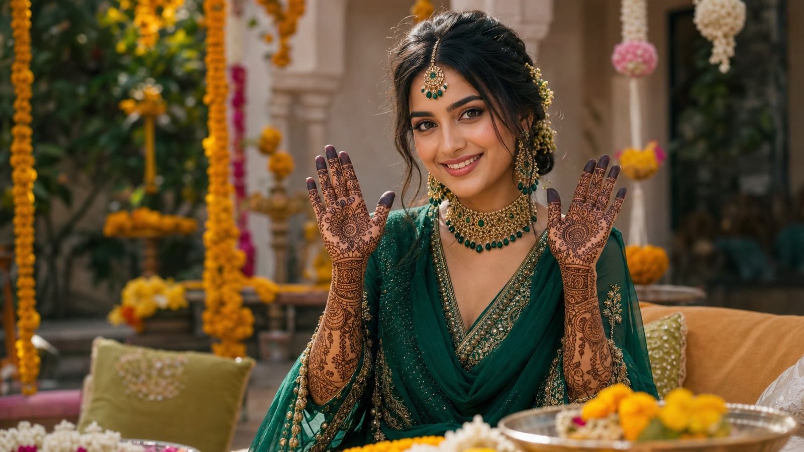 Indian Bridal Mehndi AI Prompts example created for Dreamina
