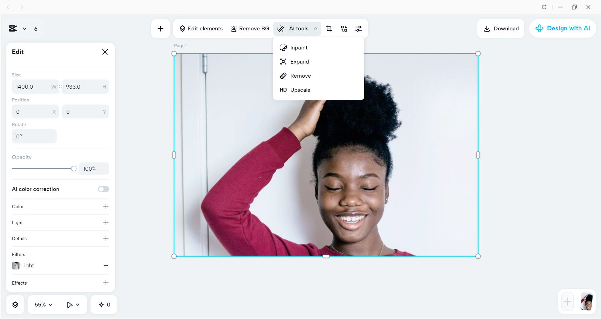 Interface of the CapCut desktop video editor - an easy to use tool for adding filters to photos