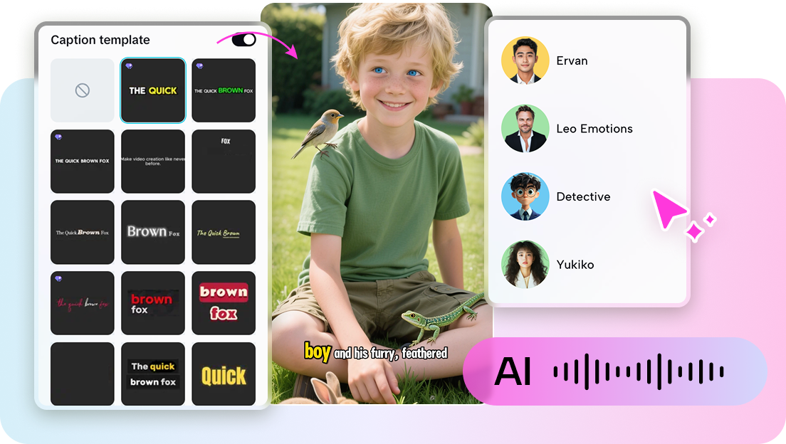 Smart asset creation with an AI video editor template
