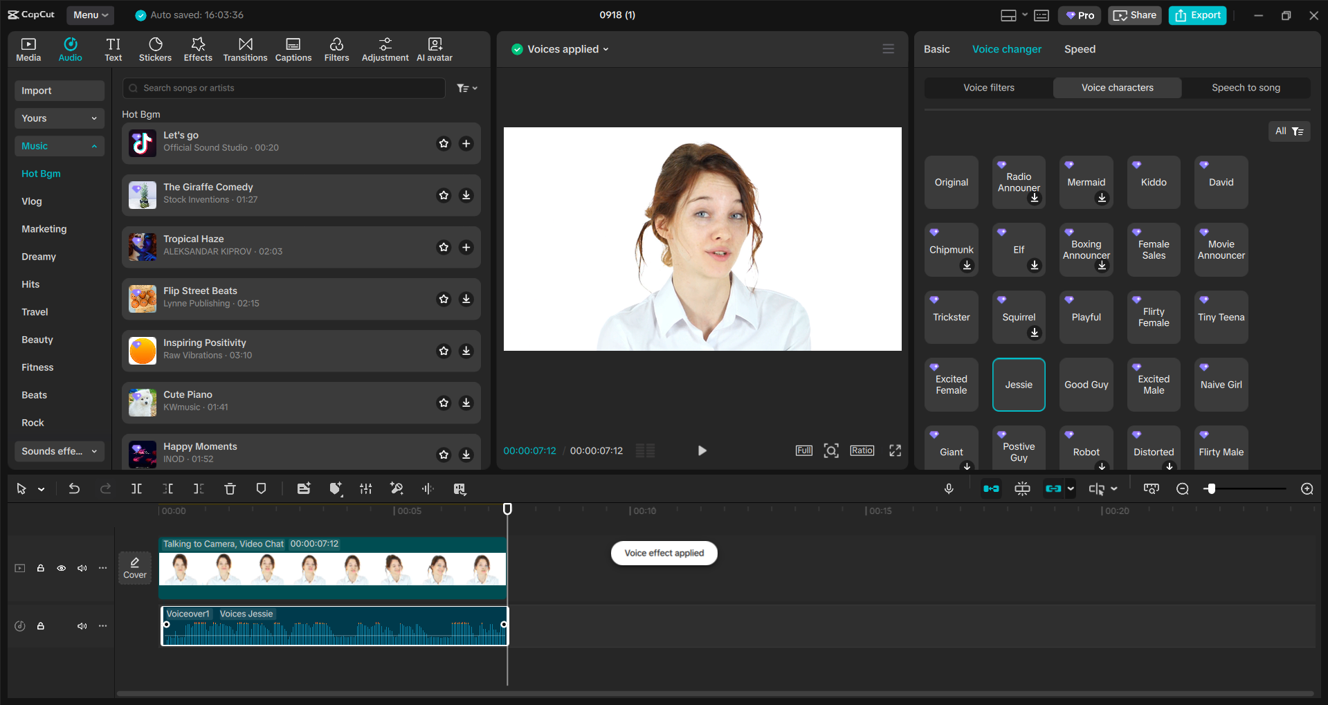 Interface ng CapCut desktop video editor - isang offline na tool para ilapat ang mga voice effect ng mga babae sa mga video