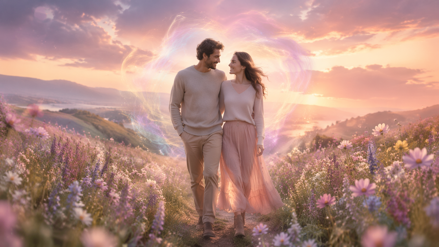 Dreamina Couple Soul AI Photos Prompts prompt example 5: Soft Mirror Connection