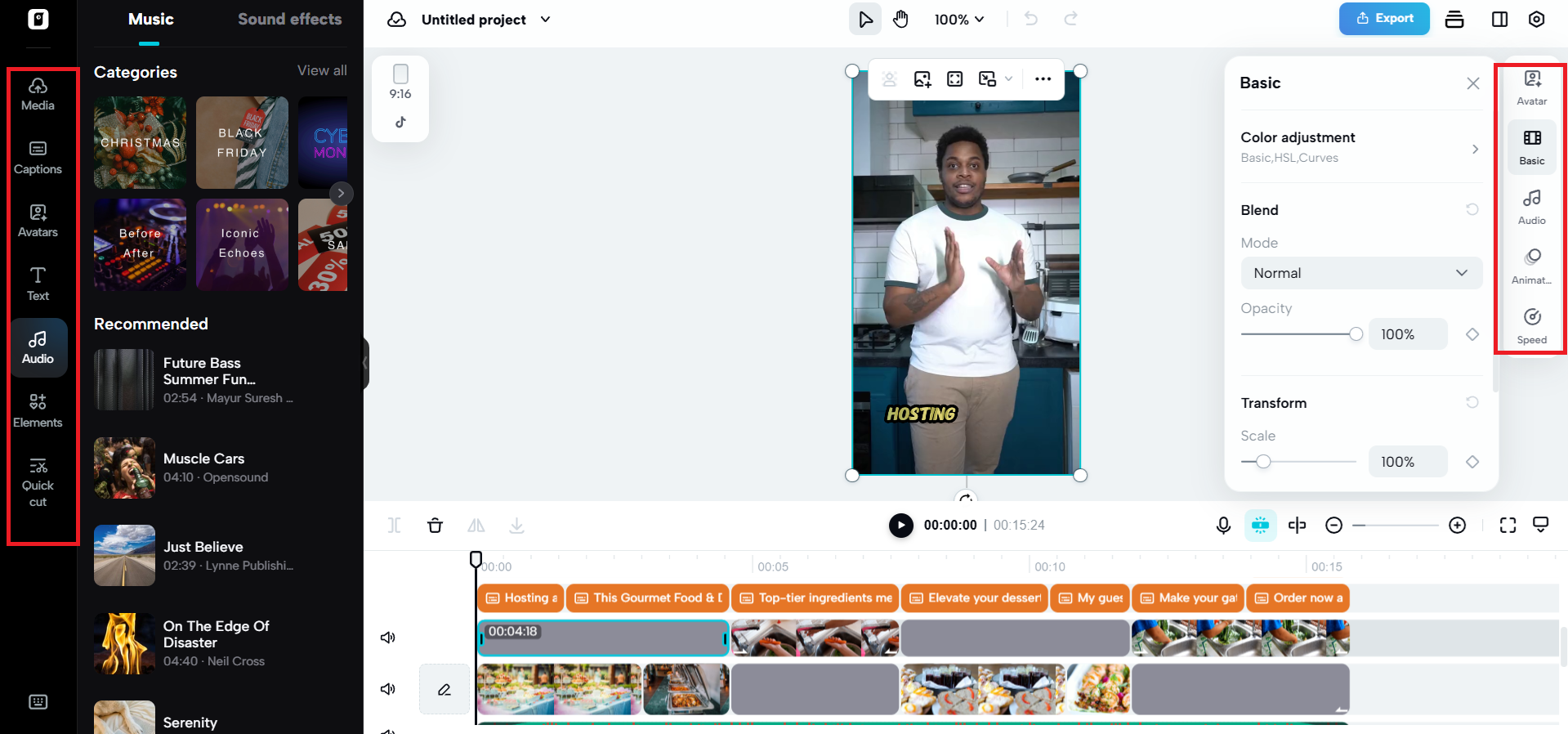 Editing options on either side of canvas