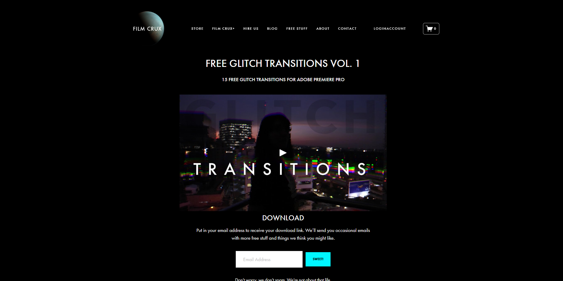 Interface of Film Crux - a valuable resource for Premiere Pro glitch effects