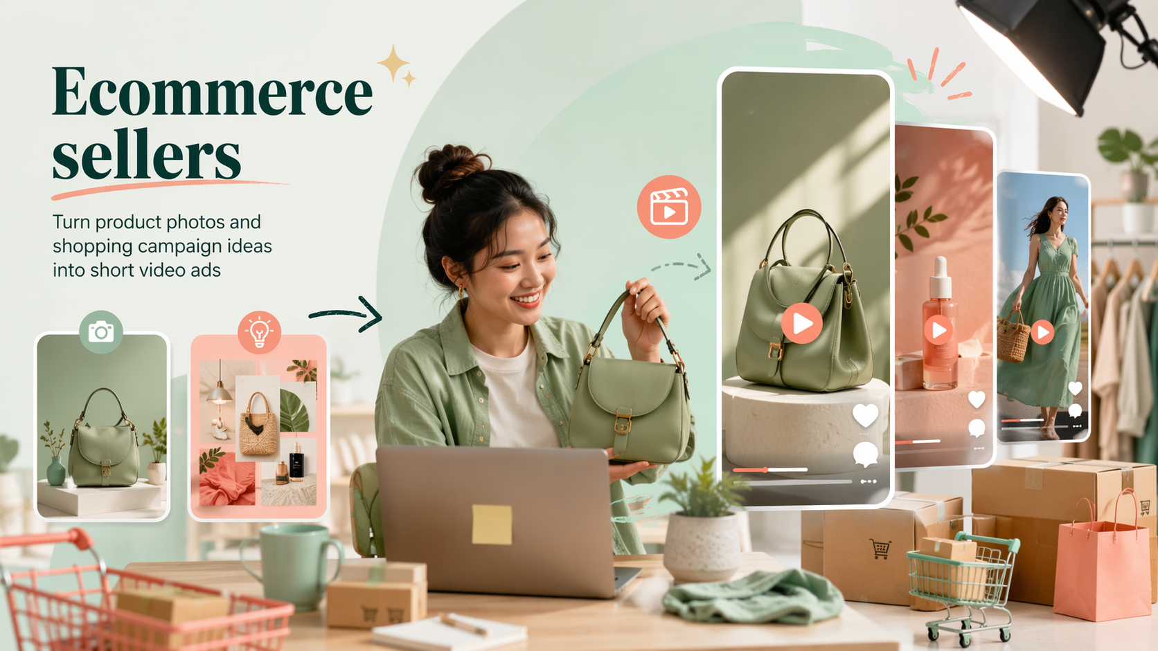 AI YouTube Shorts generator visual for ecommerce sellers creating product video ads