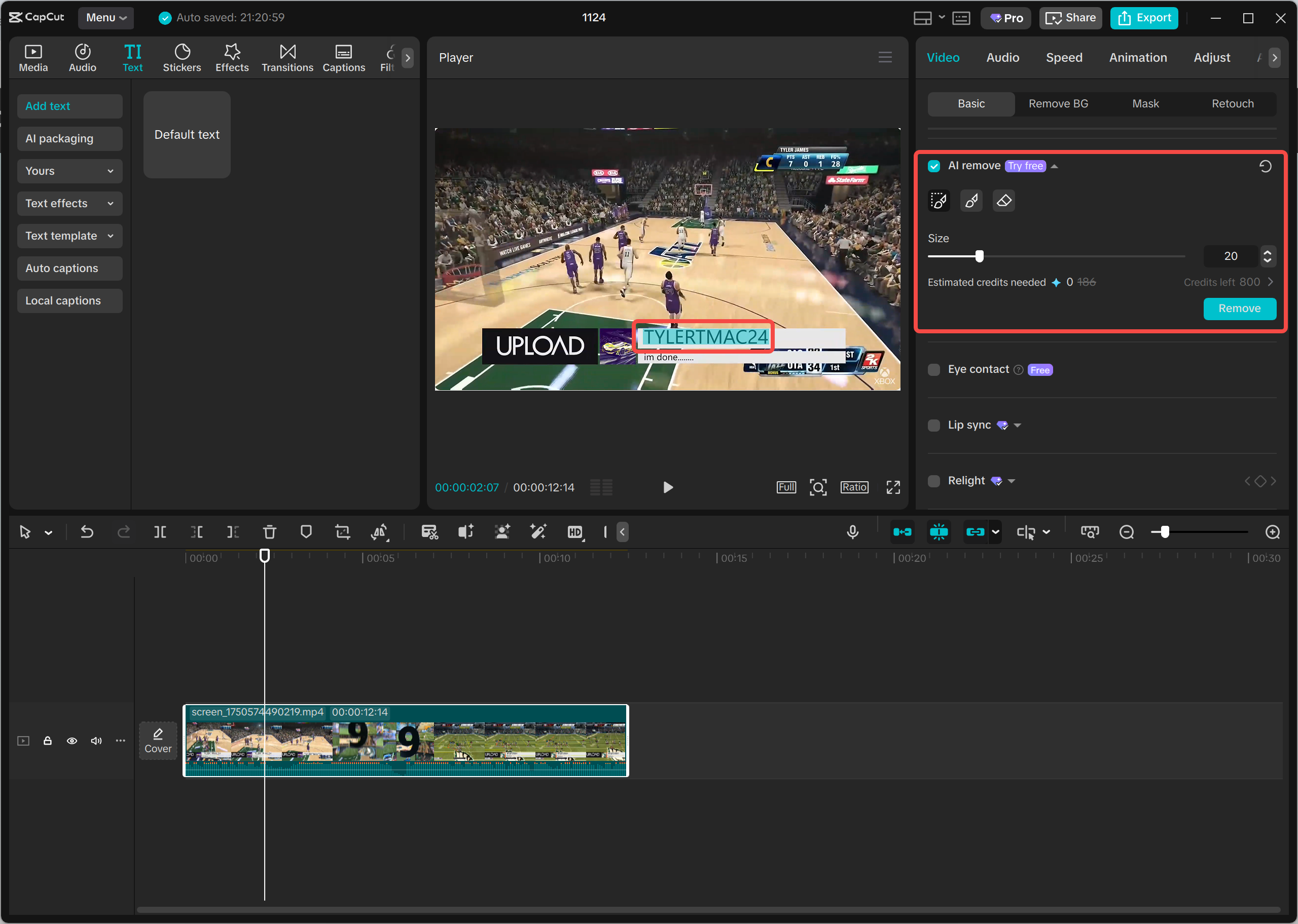 Removing subtitles using AI in the CapCut desktop video editor