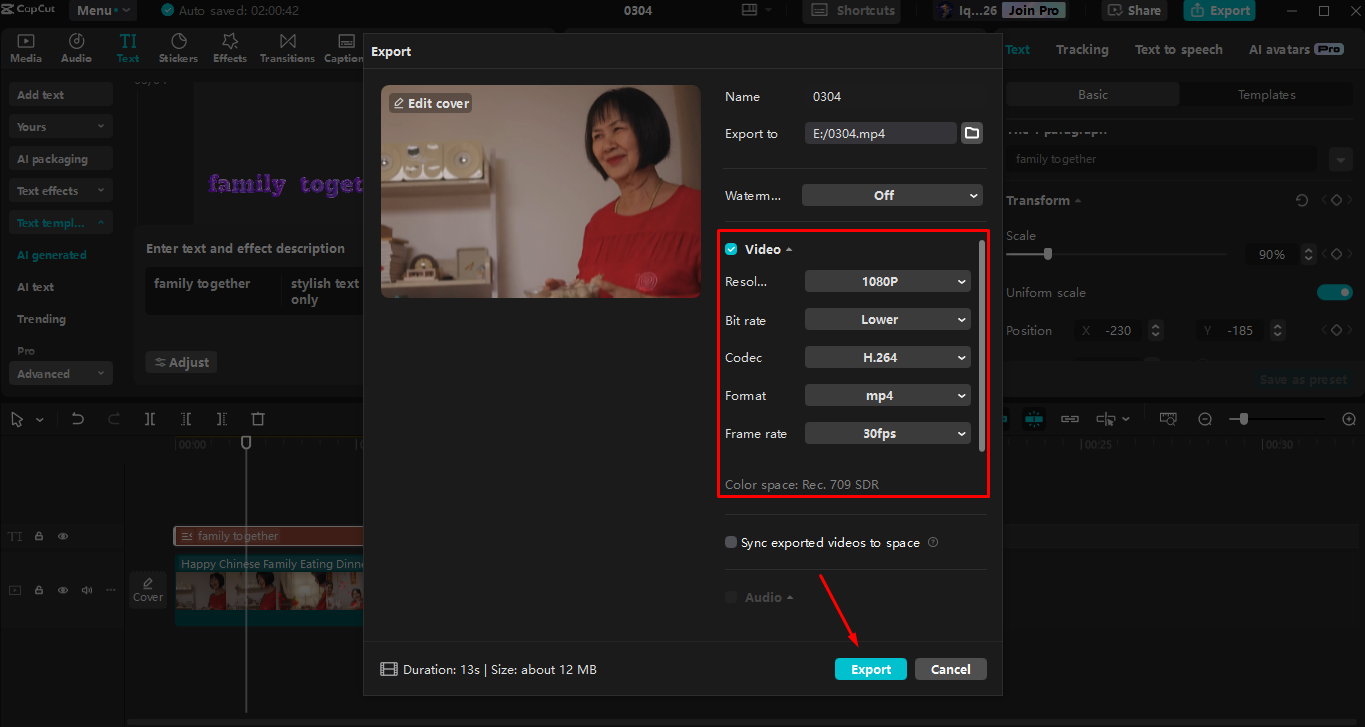 Exporting video from the CapCut desktop video editor