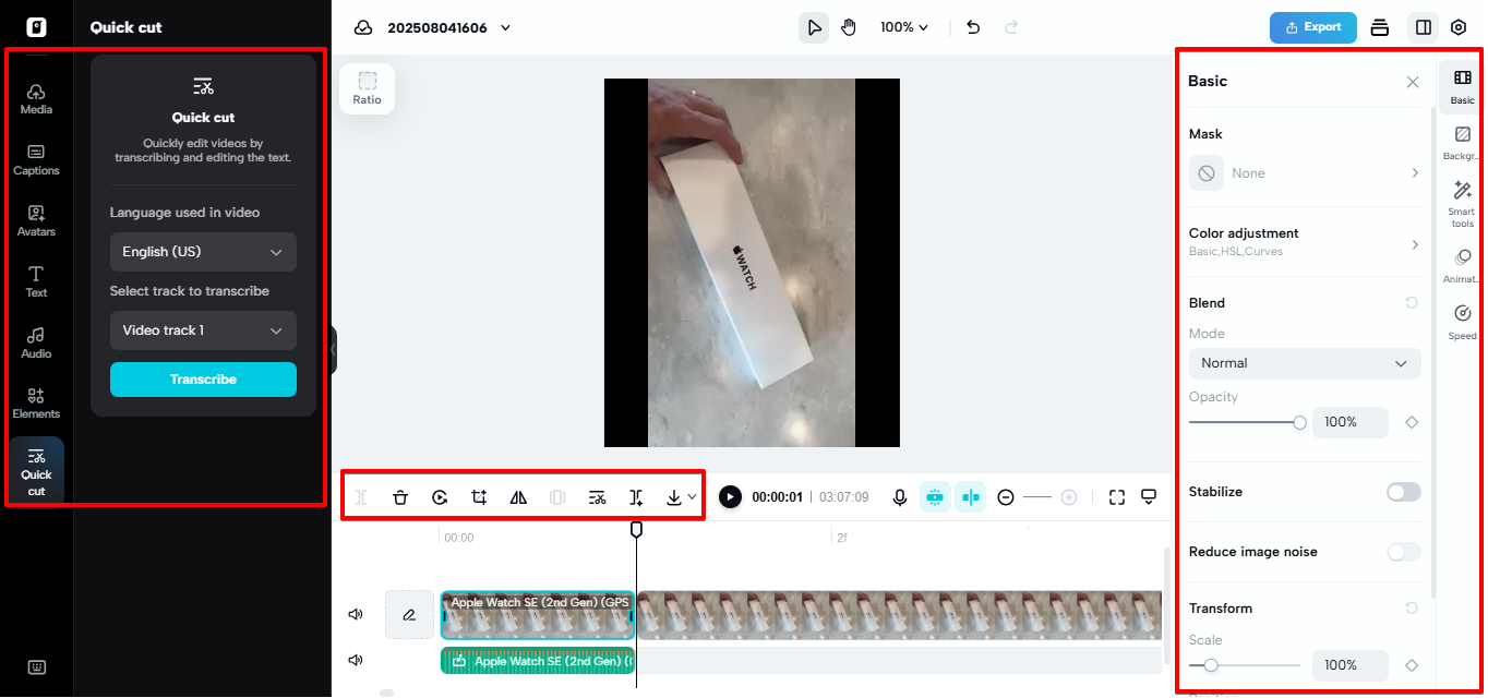 Editing video frame by frame in Pippit