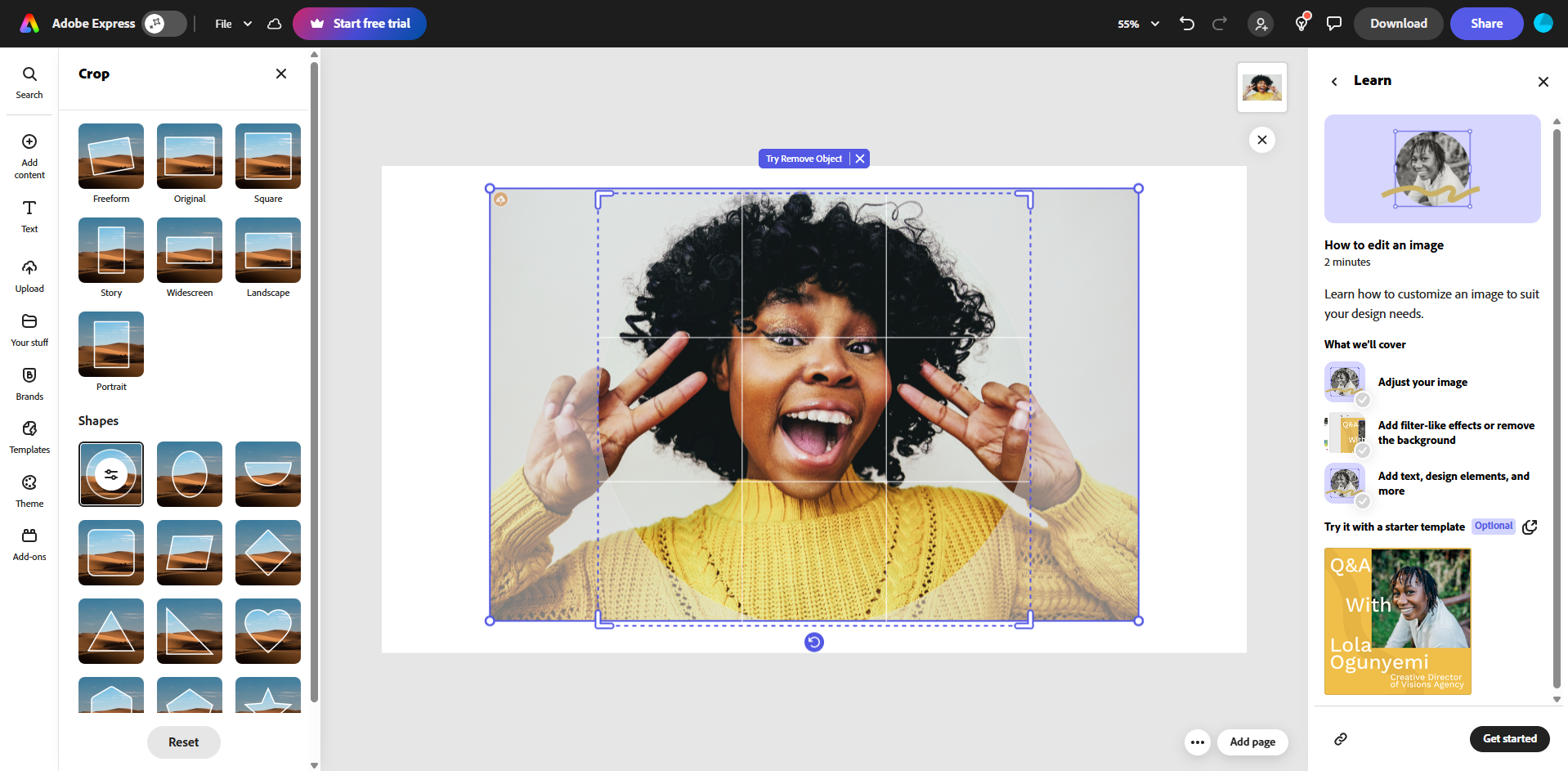Interface of Adobe - a professional tool to round crop images
