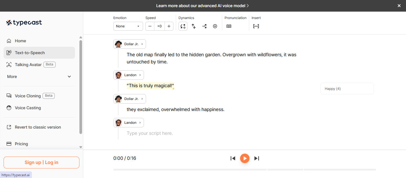 Create AI video content with Typecast