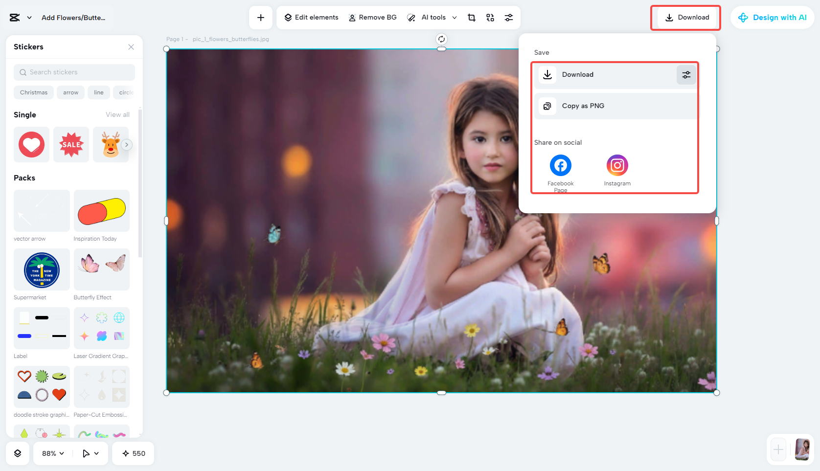 Export the edited image