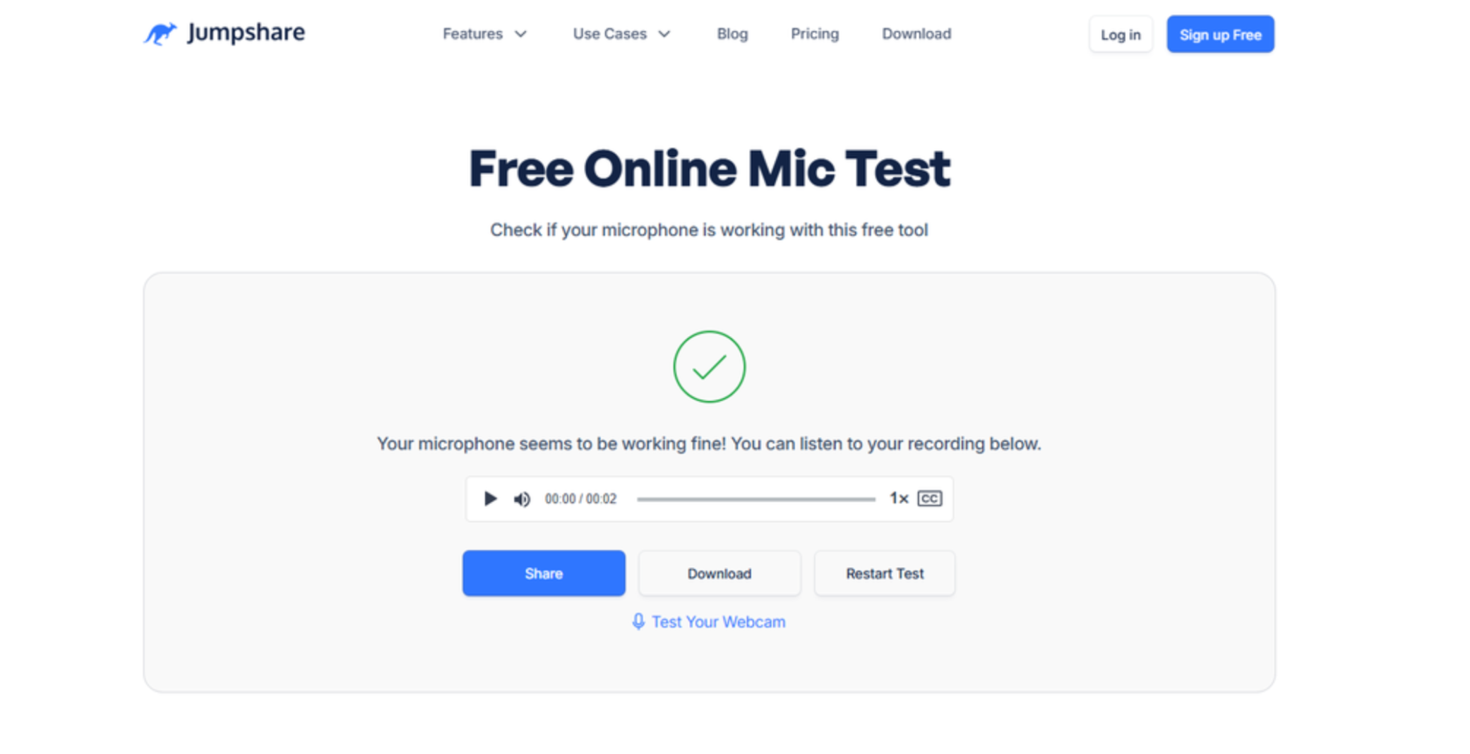 Interface of Jumpshare - a user-friendly tool to do a mic check