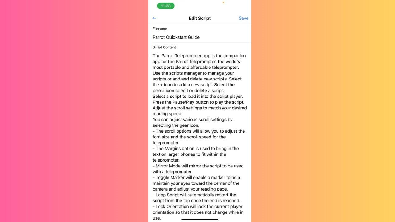 Parrot telepromoter app interface