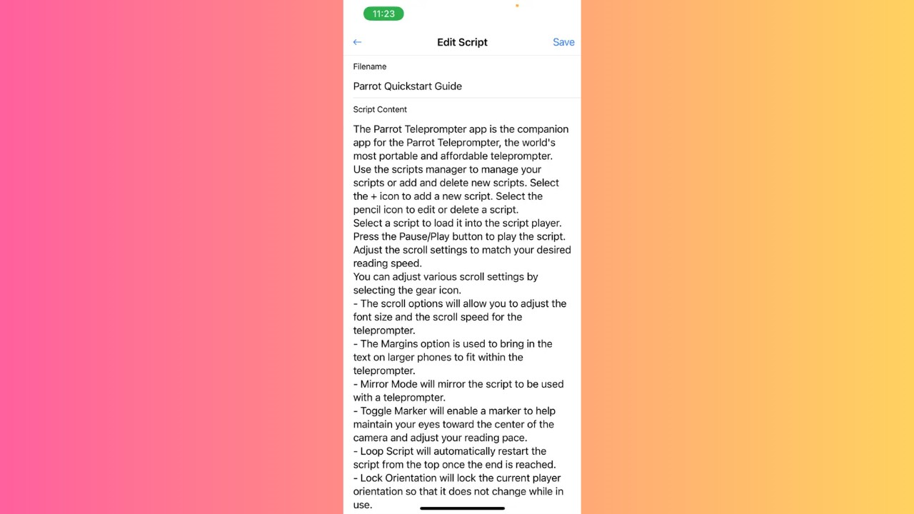 Parrot telepromoter app interface