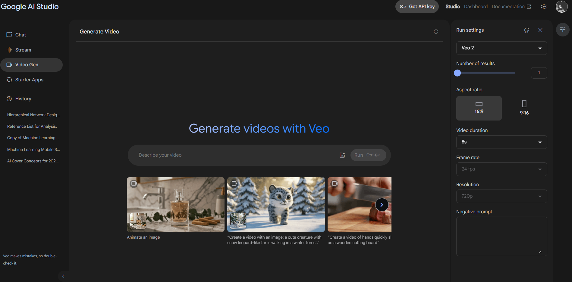 Video generation feature in Gemini Advanced showing scene previews