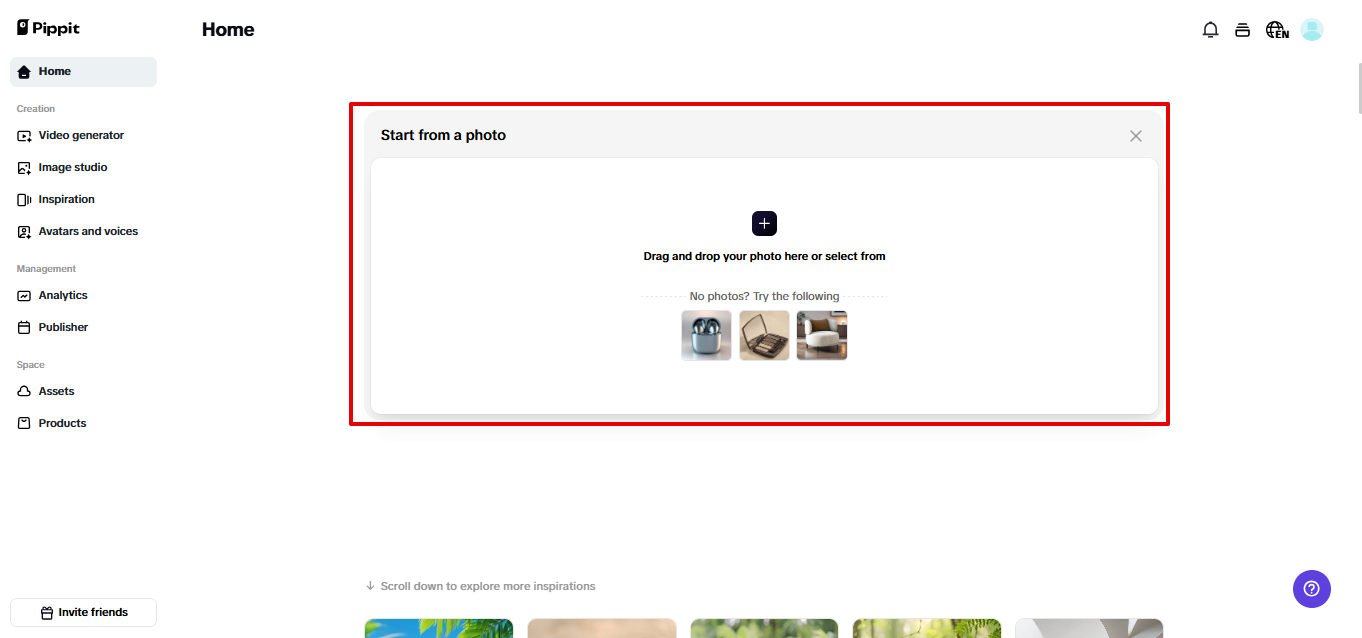 Uploading product photo