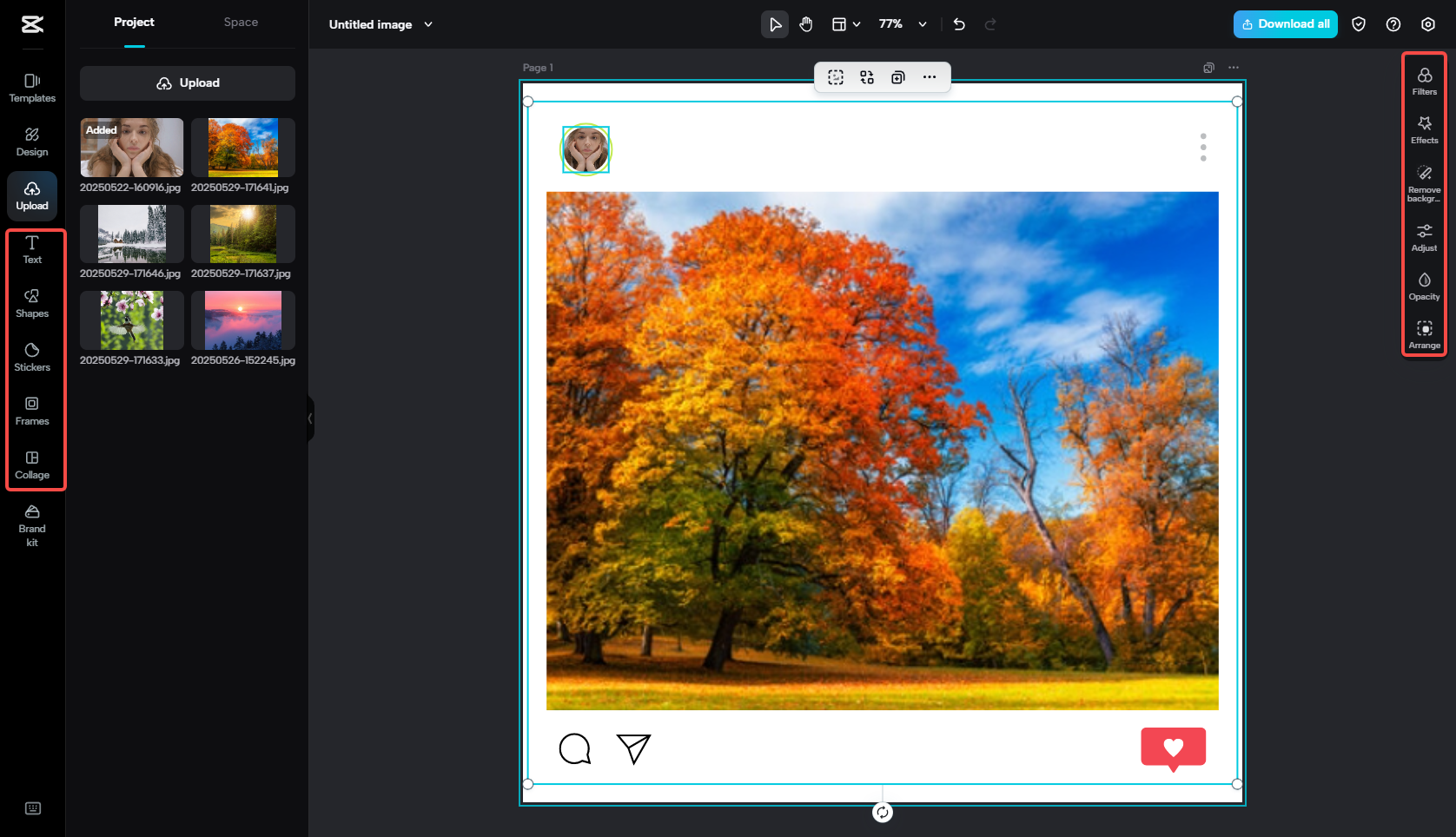 Editing the photo frame in CapCut