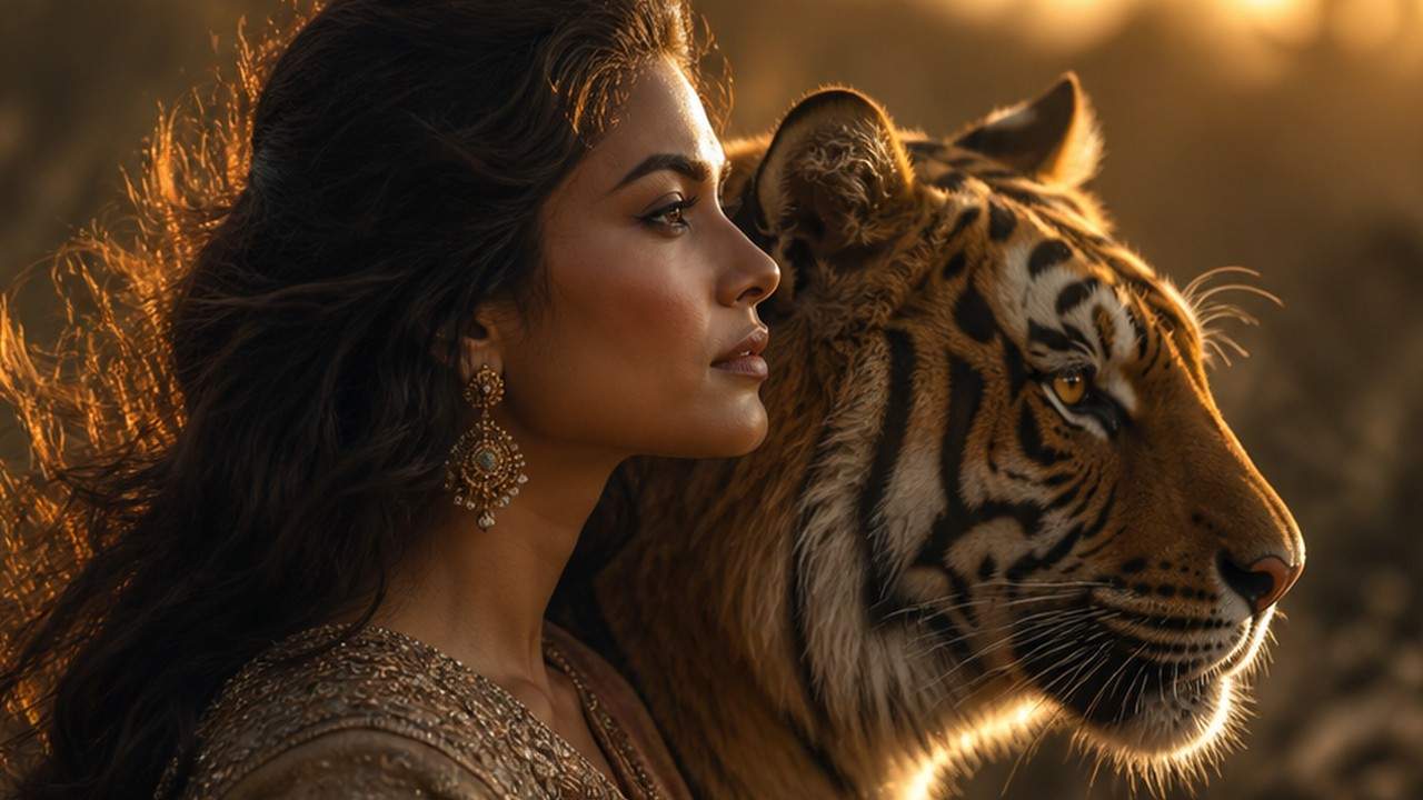 woman with tiger prompt result 3