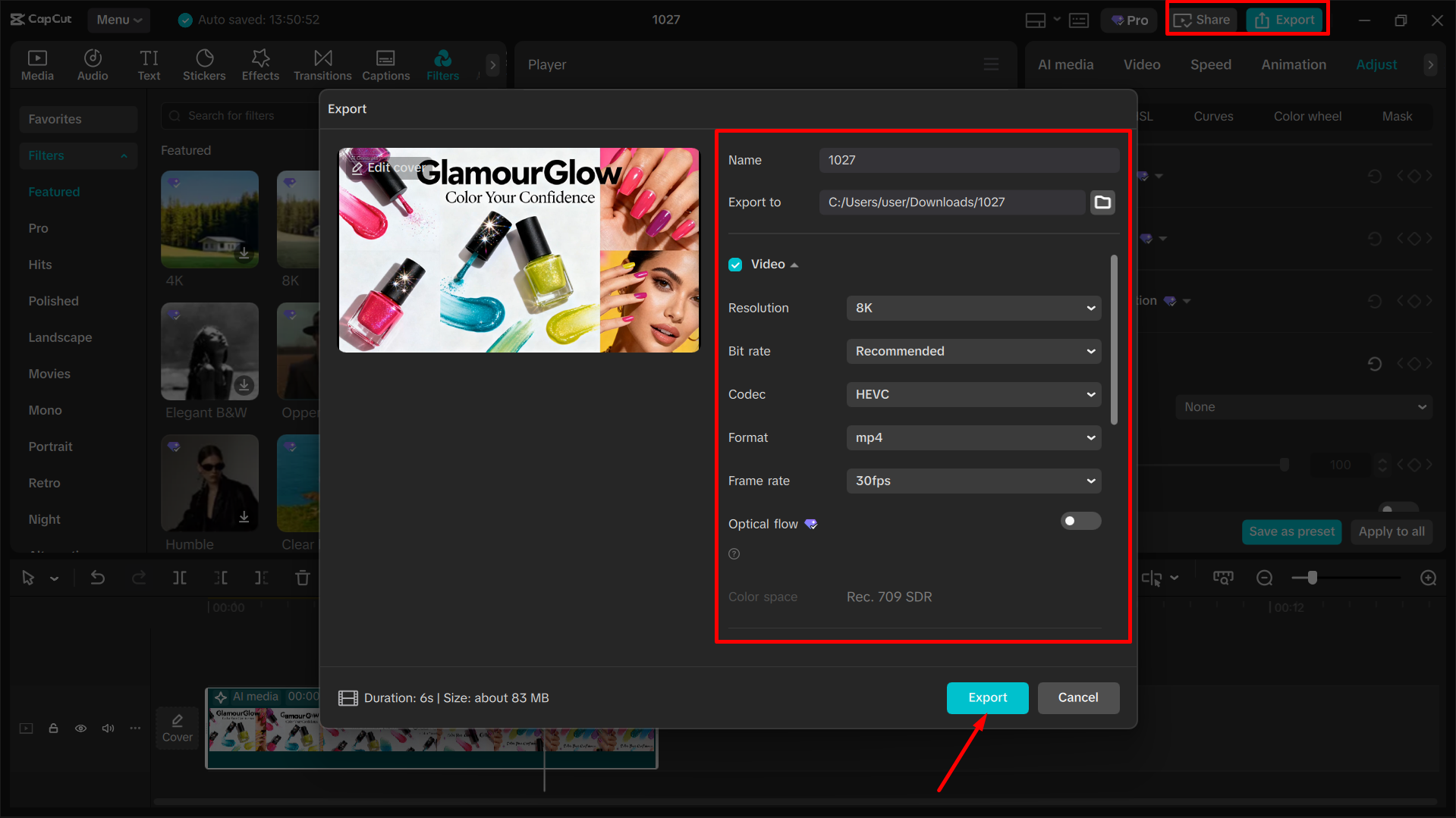 Exporting the final video from the CapCut desktop video editor