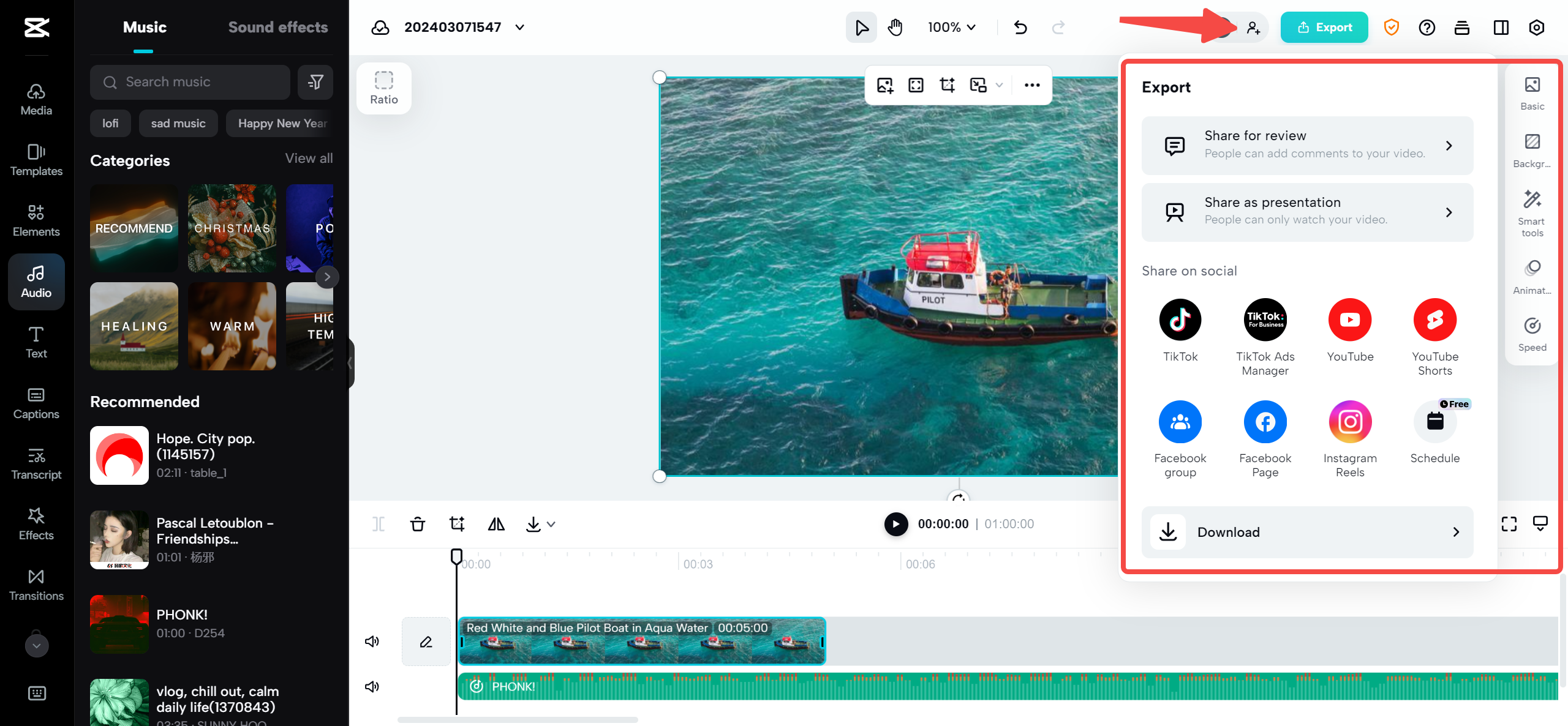 Export and share