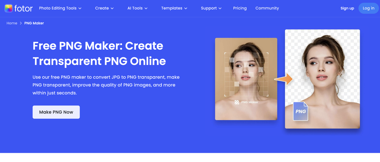 Strumento gratuito di Fotor per creare PNG trasparenti