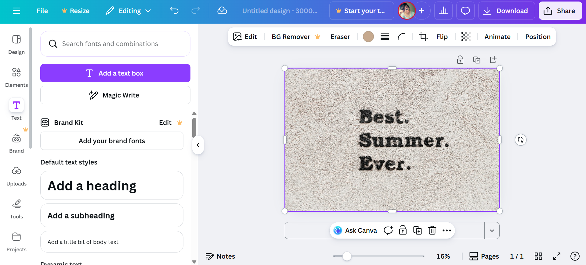 Modifica testo immagine con canva