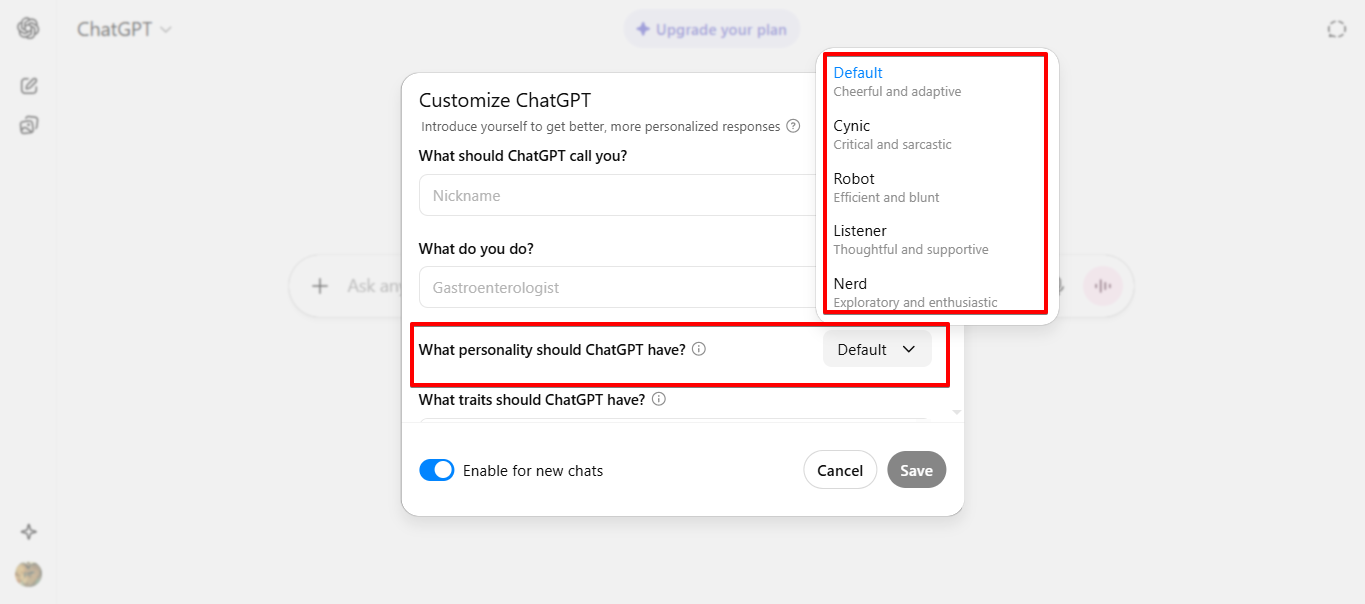 Mga setting ng 5 personalidad ng ChatGPT