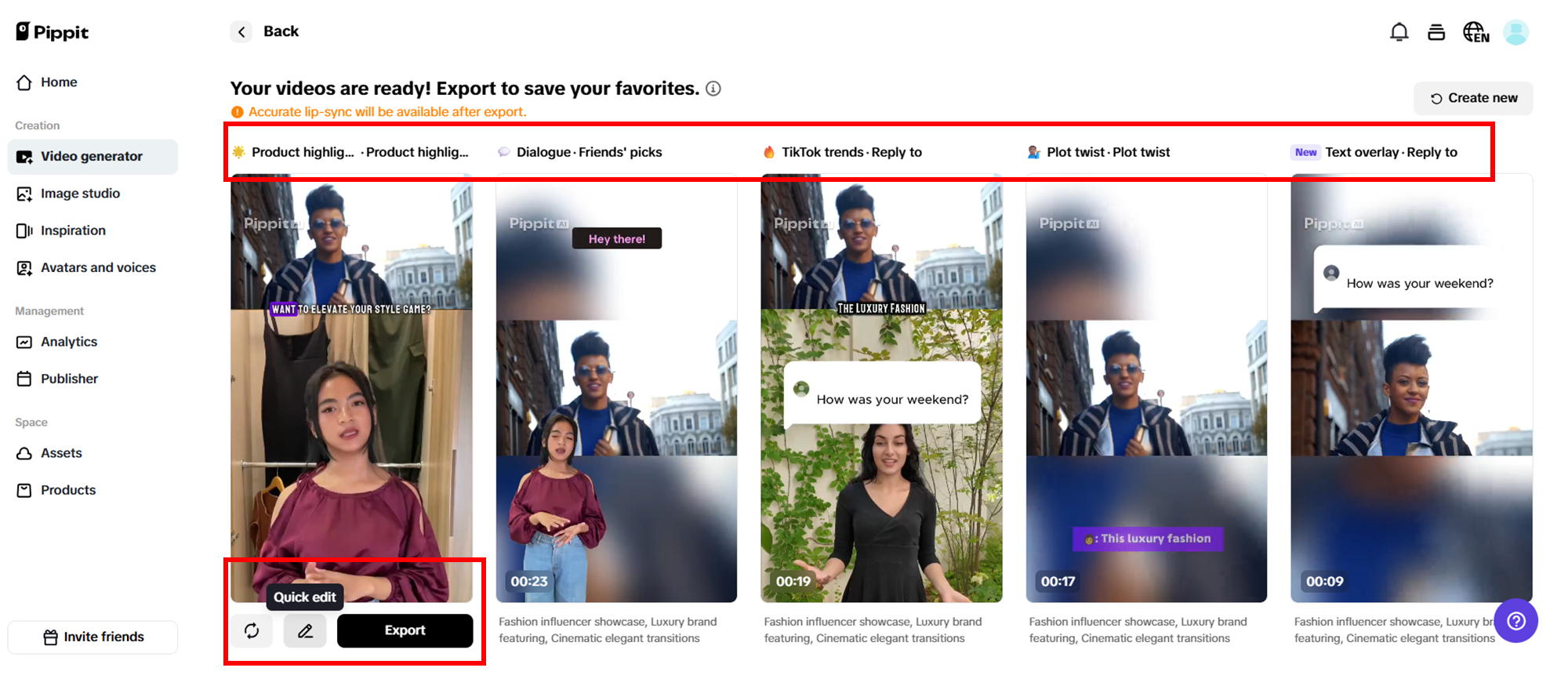 Select your preferred generated video