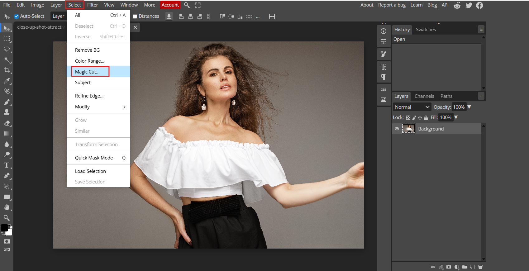 Open image and access Magic Cut
