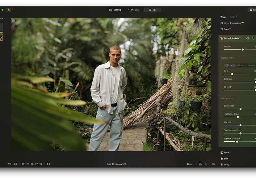 Gränssnittet i Luminar Neo - det bästa verktyget för att redigera bilder