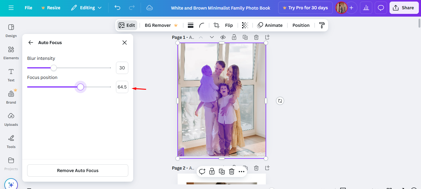 Adjust the canvas blur edges of the photo