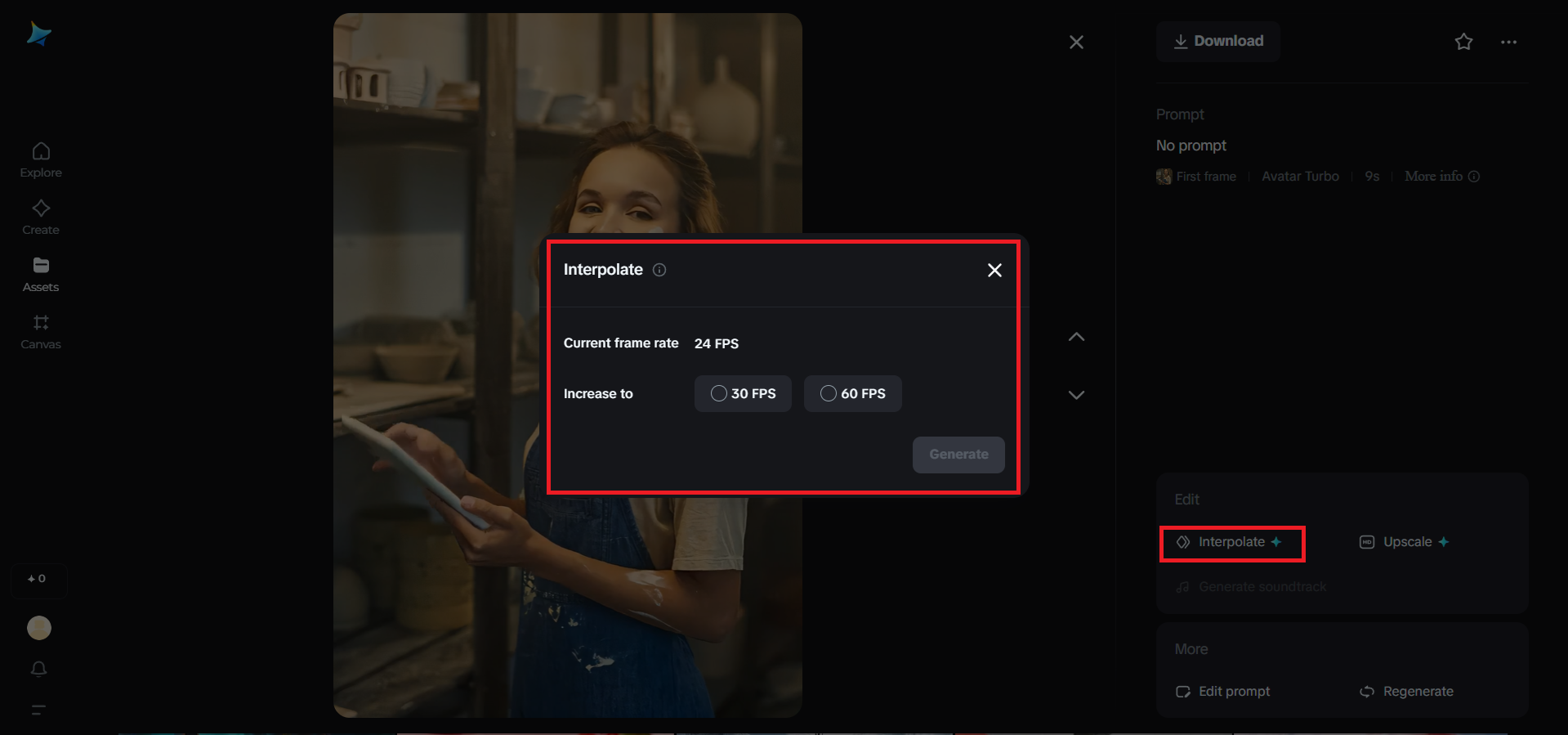 Interpolate feature in Dreamina