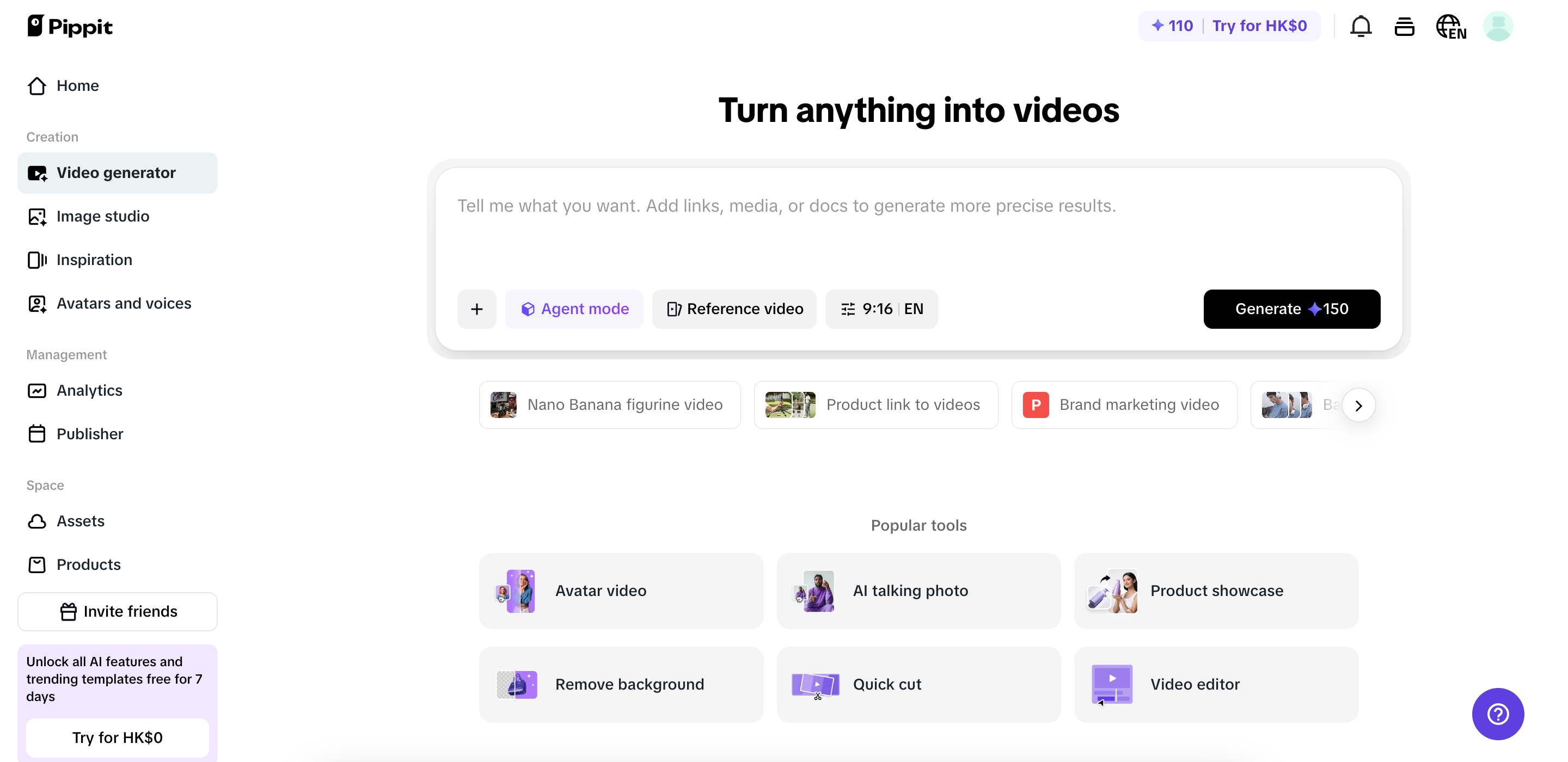 Video generator in Pippit