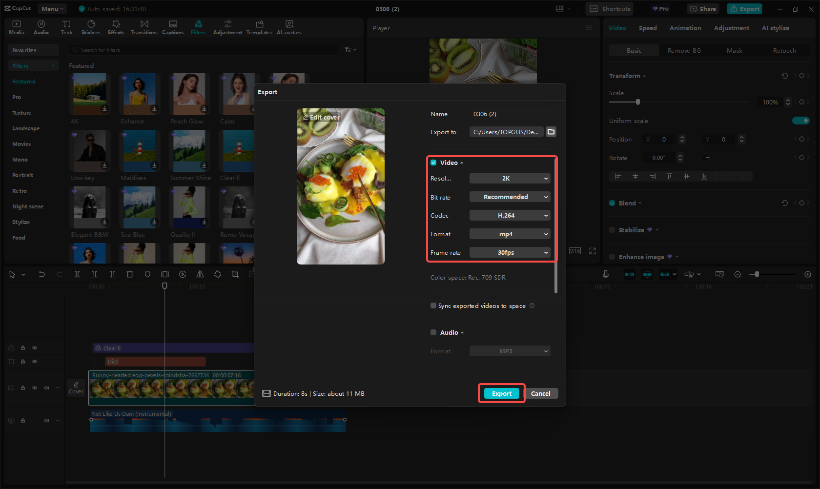 Export the Reel/Story