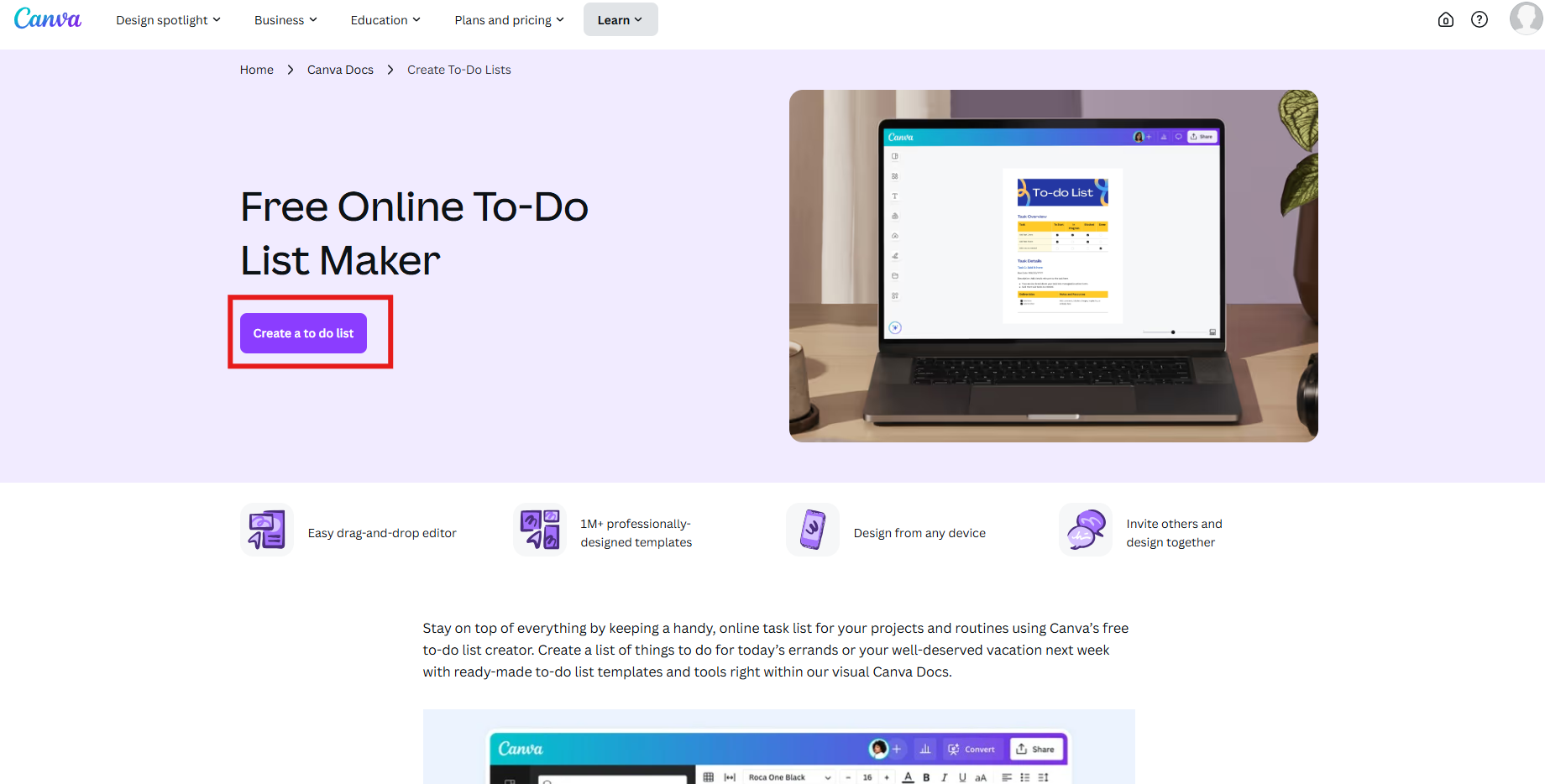 Canva da fare lista